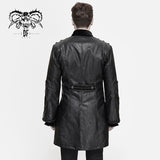 Gothic Patterned Wide Sleeves Men Darkness Grain Fitted Leather Coat