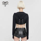 'Dancefloor Haunting' Cropped Mesh Pentagram Punk Hoodie