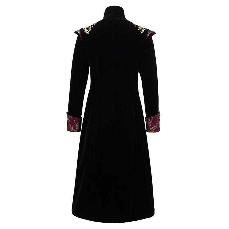 Gothic Jacquard Black Stand Collar Embroidery Men Long Coat