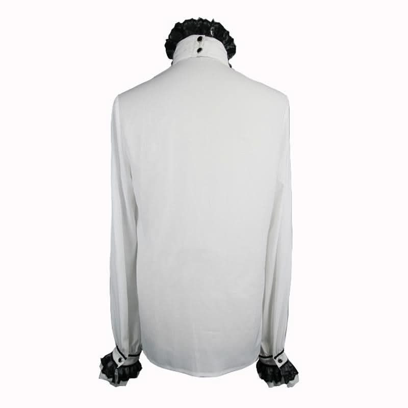 Gothic Western Fashion Palace Embroidered Ruffled Sleeves White Men Chiffon Shirts