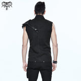 Daily Life Punk Rock Men Black Sleeveless Shirts With One Shoulder Armor