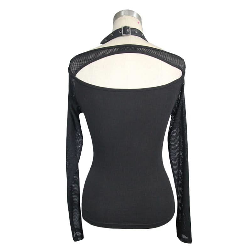 Summer Sexy Women Punk Nailed Chest Halter Mesh T Shirt