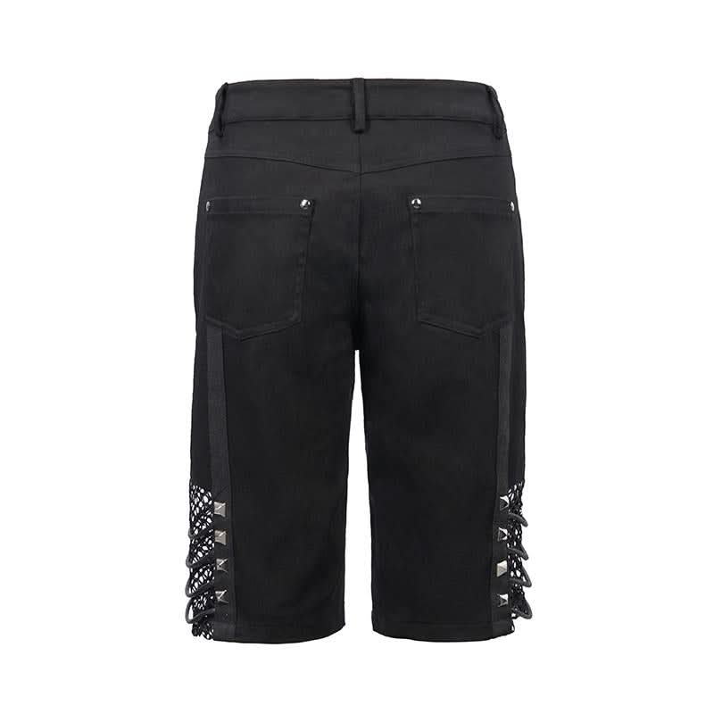 Pt140 Punk Rough Rope Mesh Spliced Men Fifth Trousers