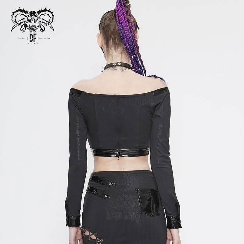 Tt144 Military Punk Off Shoulder Long Sleeve T Shirt