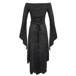 Gothic Sexy Ladies Everyday Stretchy Pleated Laced Up Waist Off Shoulder Slim Dress