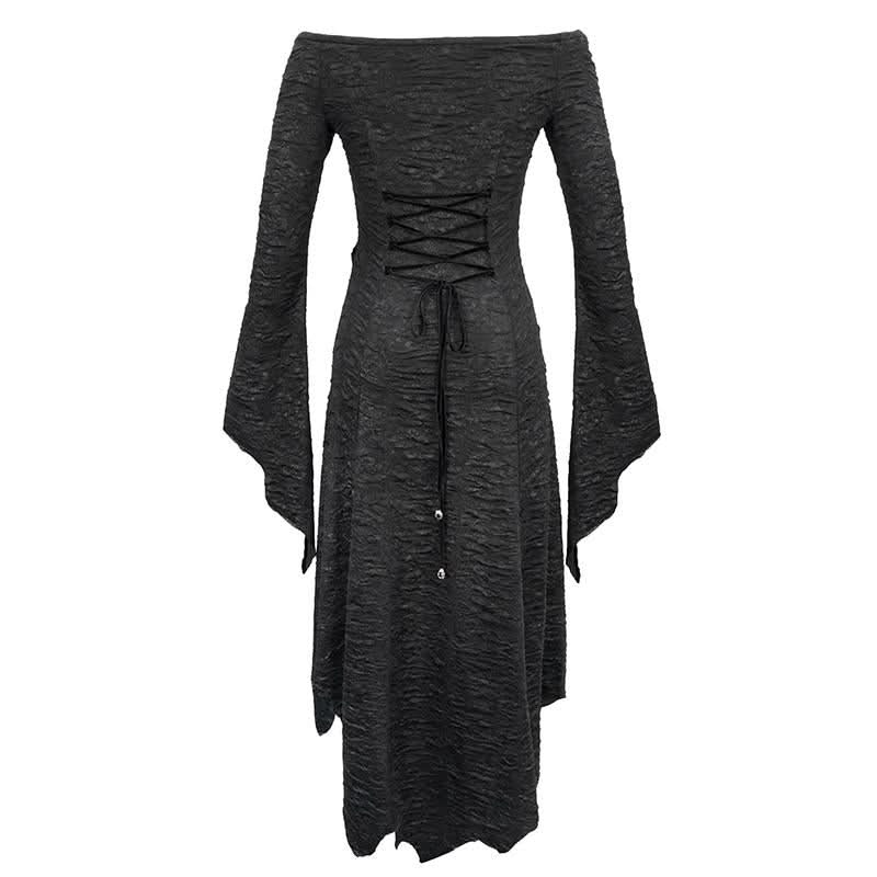 Gothic Sexy Ladies Everyday Stretchy Pleated Laced Up Waist Off Shoulder Slim Dress