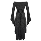 Gothic Sexy Ladies Everyday Stretchy Pleated Laced Up Waist Off Shoulder Slim Dress