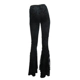 Women Pleated Palace Pattern Velveteen Lace Bell Bottomed Pants