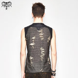 Summer Tattered Lace Up Broken Line Sleeveless Men Punk Vest