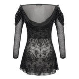 'Shadow Song' Gothic Mesh Top With Boat Neckline