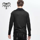 Daily Life Men Big Ragged Turn Down Collar Woolen Punk Long Sleeve Shirts With Zipper