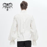 Steampunk Puff Sleeve High Collar Cotton And Linen Men White Shirts