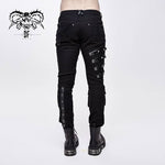 Punk Heavy Metal Lace Up Leg Torn Men Trousers With Loops