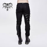 Punk Heavy Metal Lace Up Leg Torn Men Trousers With Loops