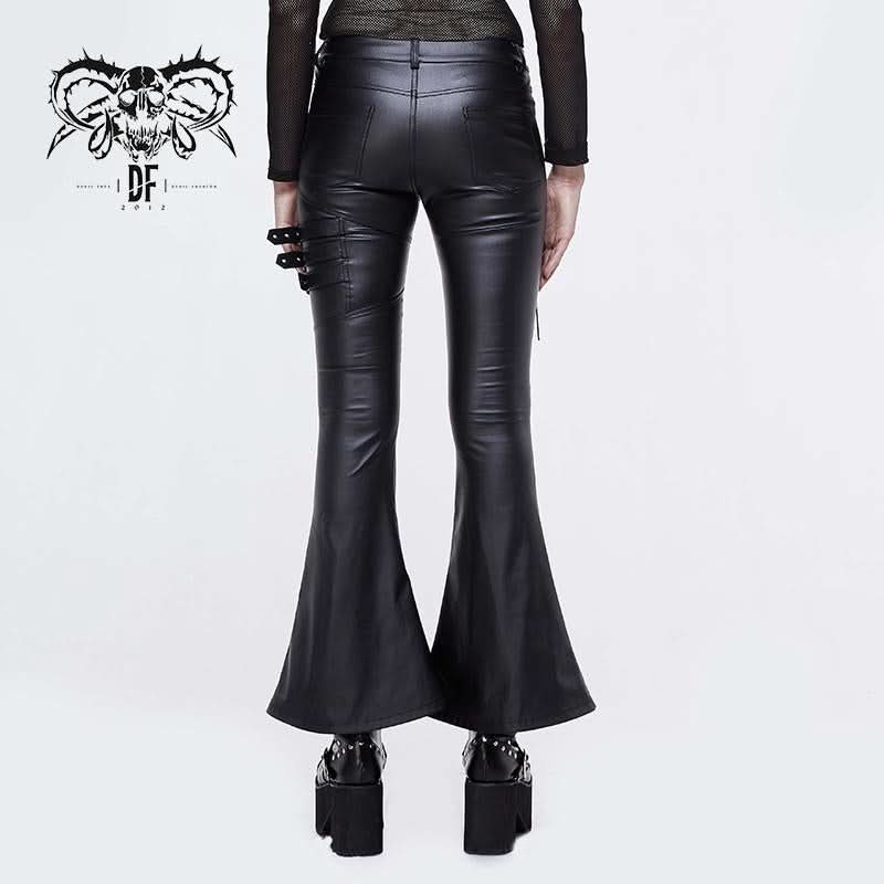 Autumn And Winter Street Wear Elegant Punk Women Flared Leather Pants