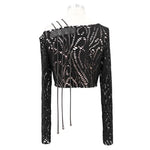 Japanese Fashion Daily Life Off The Shoulder Punk Hollow Out Sexy Women Long Sleeve T Shirt