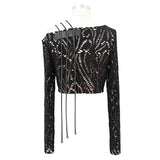 Japanese Fashion Daily Life Off The Shoulder Punk Hollow Out Sexy Women Long Sleeve T Shirt