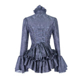 Women Short Front And Long Back Flared Sleeves Gothic Black Ruffled Lace Blouse