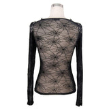 Transparent Spider Web Back Mesh Long Sleeve Punk Black Sexy Women T Shirts