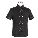 Daily Life Summer Biker Black Men Short Sleeves Punk Metallic Cotton Shirt