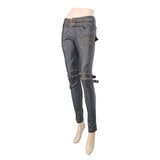 Sping False Boots High Waist Black And Silver Women Hand Rubbed Leather Trousers µ丱±¾