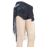 Hot Girls Summer Punk Ripped Black Shorts With Fringes Belt