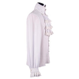 Punk Wedding High Collar Gothic Chiffon Men White Shirts With Bow Tie