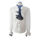 Gothic Festival Paisley Patterned Lace Sleeves White Gentle Men Shirts With Bow Tie