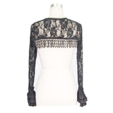 Sexy Women Flared Sleeves Stretchy Rose Mesh Lace Long Sleeve Small Shawl