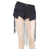 Hot Girls Summer Punk Ripped Black Shorts With Fringes Belt