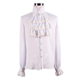 Punk Wedding High Collar Gothic Chiffon Men White Shirts With Bow Tie