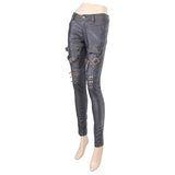 Steampunk Band Bronze Hand Rubbed Winter Women Leather Pants With Zipper