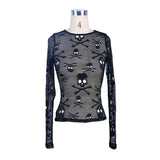 Punk Sexy Women Skeleton Transparent Mesh Long Sleeves T Shirts