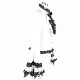 Party Gothic Big Flared Sleeves Bandage Black And White Color Contrast Women Blouse With Necktie