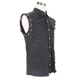 Club Punk Rock Unedged Sleeveless Black Men Faded Shirts With Pocket