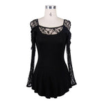 Gothic Small Rose Lace Long Sleeves Modal Mature Women T Shirt With Back Cowls
