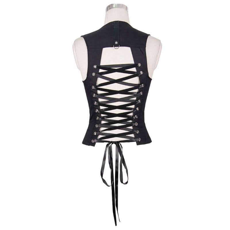 Summer Everyday Life Punk Hollow Out Binding Women Vest