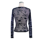 Punk Sexy Women Skeleton Transparent Mesh Long Sleeves T Shirts