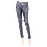 Daily Life Winter False Boots Black And Silver Women Hand Rubbed Leather Pants