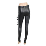 Punk Mesh Thigh Big Elastic Women Biker Leather Pants With Loops