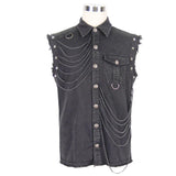 Club Punk Rock Unedged Sleeveless Black Men Faded Shirts With Pocket