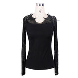 Transparent Spider Web Back Mesh Long Sleeve Punk Black Sexy Women T Shirts