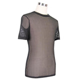 Summer Daily Hexagonal Diamond Mesh Round Neck Short Sleeve Men Punk T Shirts