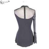 Summer Sexy Ladies Single Flared Sleeve Hip Covered Stretchy Mesh T Shirt