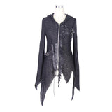 Everyday Wearing Asymmetric Knitwear Zipper Up Black Long Women Hooded Cardigans