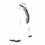 Paisley Jacquard Flared Sleeves Gothic White Ruffled Lace Up Women Blouse