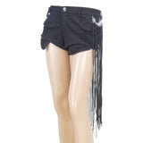 Hot Girls Summer Punk Ripped Black Shorts With Fringes Belt