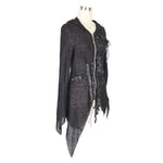 Everyday Wearing Asymmetric Knitwear Zipper Up Black Long Women Hooded Cardigans