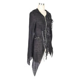 Everyday Wearing Asymmetric Knitwear Zipper Up Black Long Women Hooded Cardigans