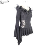 Feather Rose Horizontal Neck Dark Pattern Stretchy Jacquard Sexy Women Shirts